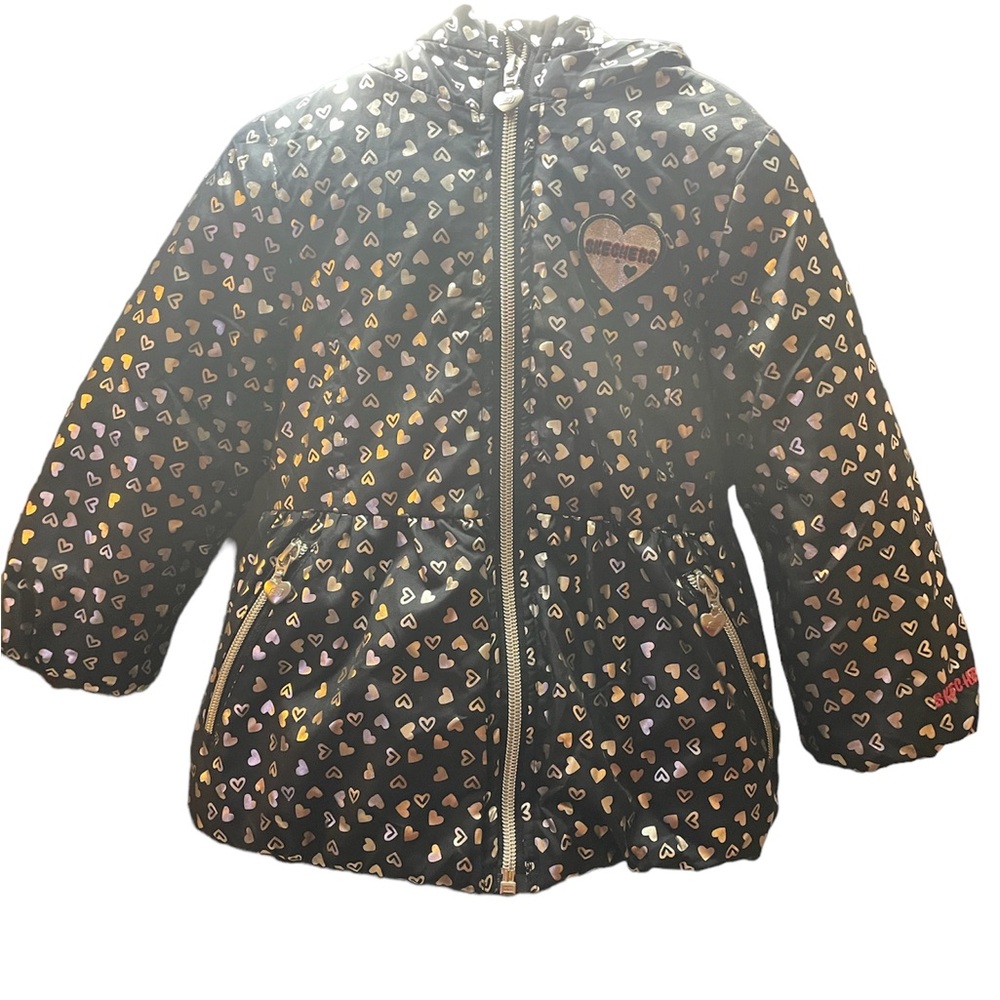 Skechers - Black and White Winter Jacket with heart design and Hood.
